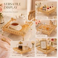 Plateau de service décoratif en métal doré avec poignées, plateau de présentation sur pieds pour mariage, thé, café, décoration intérieure, vente en gros
