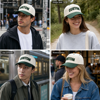 Casquette de baseball personnalisée avec logo brodé en relief 3D, bicolore, en coton, 5 panneaux, visière incurvée réglable, unisexe, vente en gros, OEM, faible MOQ
