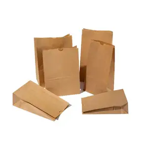 ผลิตยืนขึ้นกระเป๋าอาหารกลางวันแบนถุงกระดาษคราฟท์ย่อยสลายได้สแควร์เล็กๆสีน้ำตาลบรรจุวัสดุถุงอาหาร SOS ถุง