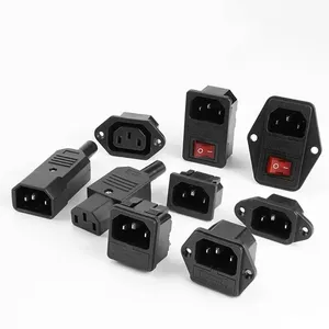 IEC320 C14 Power Socket With Rocker switch 3 Pin Red LED 250V 10A Fuse Female/Male Inlet Plug Connector 2 holes Socket Mount