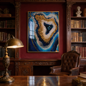 <span class=keywords><strong>Peinture</strong></span> murale abstraite LED grand format en porcelaine cristalline, <span class=keywords><strong>motif</strong></span> bleu abstrait encadré, pour décoration intérieure, vente en gros - Product Image 4