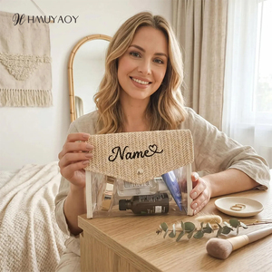 Bolsa <span class=keywords><strong>de</strong></span> Cosméticos Personalizada con Nombre en Letra Cursiva Bordada, Cierre <span class=keywords><strong>de</strong></span> Cremallera <span class=keywords><strong>de</strong></span> PVC Transparente, Asa Suave, Gran Capacidad, Ligera y Portátil - Product Image 3