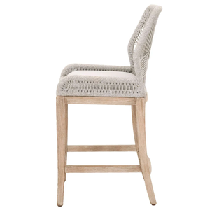 Tabouret de comptoir Loom - Taupe et blanc, corde plate blanche, bois d'acajou gris naturel, tissu en pierre ponce, tabouret de bar haut durable pour la maison - Product Image 5