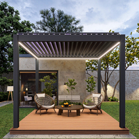 Pergola moderne en aluminium électrique avec lames orientables, écran de protection, couverture de toit de pergola avec éclairage