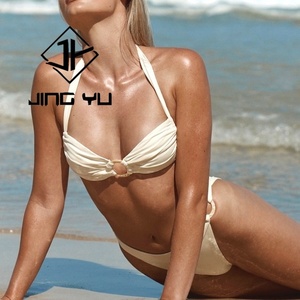 Maillots de bain de haute qualité, anneau en perle d'ivoire et maillot de bain à lacets froncés, bikini en nylon recyclé personnalisé - Product Image 2