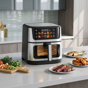 Friteuse à air numérique grande capacité 8-12L 2026, surface en acier inoxydable, fenêtre de visualisation, écran tactile couleur, 10 programmes intégrés, double panier - Product Image 1