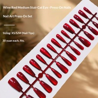 30 faux ongles à presser œil de chat rouge bordeaux couleur unie pour doigts, sexy, vente en gros, pointures XS/S/M, capsules d'ongles artificiels