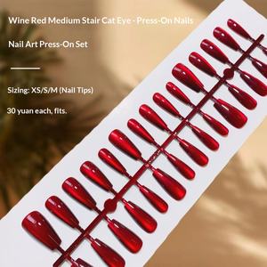 30 шт. однотонных накладных ногтей цвета винного красного кошачьего глаза для сексуального маникюра, оптом, размеры XS/S/<span class=keywords><strong>M</strong></span>, искусственные ногти-накладки - Product Image 3