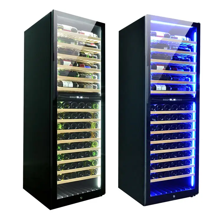 Tedarikçi özelleştirilmiş ticari şarap içecek buzdolabı çift bölge büyük boy şarap soğutucu kabine satılık