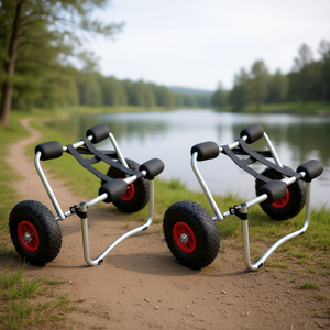 Carrello per kayak in alluminio, 2 pezzi, pieghevole, per un facile trasporto, ruote rosse - Product Image 2