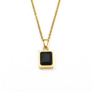 Collar Rectangular Económico con Colgante de Piedra de Nacimiento, Cadena Cubana de Acero Inoxidable Personalizada, Chapado en Oro de 18k para Hombre y Mujer R.GEM. - Product Image 6