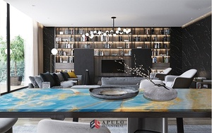 Fabbrica diretta formato personalizzato blu marmo pietra parete decorativa parete blu onice marmo pannello oceano - Product Image 4