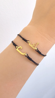 Bracelet ajustable en acier inoxydable doré avec breloque alphabet arabe, cordon en nylon, bracelet à initiales musulmanes