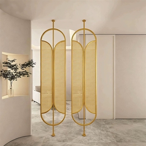 Nouvelle cloison de séparation de hall d'entrée de style chinois, écran moderne et simple en fer forgé et rotin tressé pour salon, en direct - Product Image 1