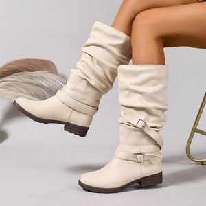 <span class=keywords><strong>Bottes</strong></span> de mode à tige haute pour femmes New Western <span class=keywords><strong>Cowboy</strong></span> Slouch Boots Slip on Rider Boots pour toutes les saisons - Product Image 1