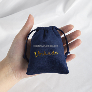 Dark Blue Luxury <b>Drawstring</b> <b>Bags</b> 13x18cm Printed Velvet Pouches for Jewellery Gift Packaging and <b>Makeup</b> Storage - Product Image 6