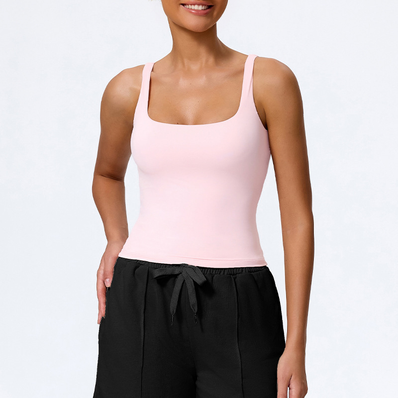 Women's Summer Slim Fit Sports Vest Detachable coaster Breathable Quick Drying Running Fitness Yoga tank Top