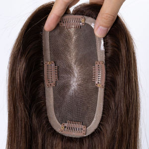 Petites pièces capillaires de rechange marron cendré avec mèches, à clipser, base en soie 3x5 effet cuir chevelu réel, toupet facile à porter - Product Image 3