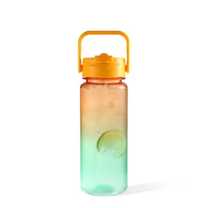 Botol air plastik luar ruangan mulut lebar 2023 ml warna-warni desain baru 1000 dengan pegangan dan dua tutup yang berbeda
