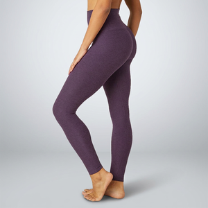 Leggings de yoga taille haute pour femme, longueur intégrale, couleur unie violet, avec effet ventre plat et taille élastique - Product Image 3