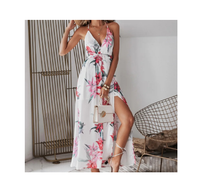 Échantillon gratuit Robe longue fendue à imprimé floral sans dos Vente en gros Nouvelle tenue de soirée pour femmes