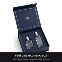 Boîte cadeau magnétique pour parfum avec insert en EVA pour deux flacons et logo en feuille d'argent