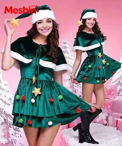 Disfraz de Navidad para Mujer Adulta, Vestido Verde con Gorro de Árbol de Navidad, Chal Elegante para Fiesta, Inspirado en Santa Claus - Product Image 3