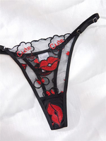 Ensemble de lingerie sexy en dentelle avec broderie de lettres, ultra fin, transparent et exotique