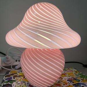Glass <b>LED</b> Desk Lamp for Bedroom <b>Bedside</b> Korean Ins Style Striped Mushroom <b>Table</b> Lamp Decor Cute Glass Translucent <b>Bedside</b> Lamp - Product Image 4