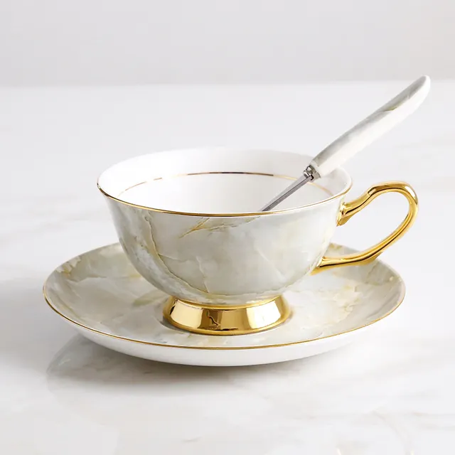 hotsell ceramic cup and saucer with gold rim and handle color glaze