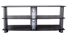 Mesa de vidrio de centro de entretenimiento de 3 niveles <span class=keywords><strong>para</strong></span> <span class=keywords><strong>TV</strong></span> de hasta <span class=keywords><strong>55</strong></span> <span class=keywords><strong>pulgadas</strong></span>, tubos redondos de metal y vidrio templado - Product Image 4