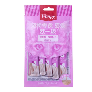 70g(14g * 5 uds), marca Wanpy, aperitivos para mascotas, tiras para gatos, barra para gatos, tratamiento cremoso para gatos con fórmula de carne fresca, comida para mascotas - Product Image 1