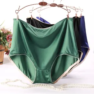 Satin thoáng khí Quần lót liền mạch cho phụ nữ cao eo chất béo cộng với kích thước Nylon Bikini sợi nhuộm hàng ngày dệt kim người lớn Nylon quần