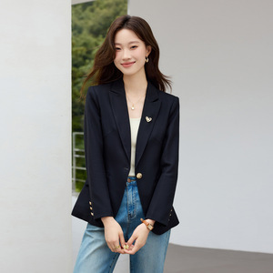 Slim Fit Black Blazer For Women Solid Color Polyester Anti-Wrinkle Casual Suit Spring Autumn 2025 Style - Product Image 1