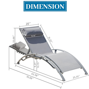 Ensemble de 2 chaises longues d'extérieur, chaises inclinables de patio, dossier réglable, coussin amovible, utilisation intérieure/extérieure, plage - Product Image 6