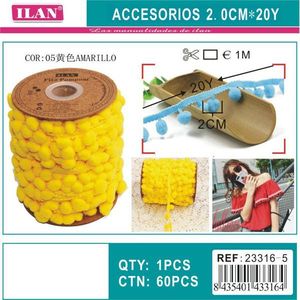 Nastro Ilan Pom Pom Larghezza 2.0 Cm, 20 Iarde, Giallo, per Decorazioni Artigianali - Product Image 3