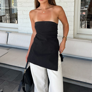 Enyami noir <span class=keywords><strong>blanc</strong></span> coton lin femmes printemps été Design fente taille gilet sortir décontracté basique bustier tubulaire <span class=keywords><strong>Bandeau</strong></span> - Product Image 2