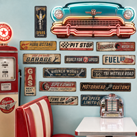 Vente en gros de panneaux de rue métalliques vintage, panneaux métalliques vintage sur le thème des équipes de course automobile, des voitures, des motos, de l'huile et du gaz, et décorations murales à suspendre.