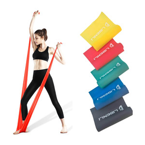 Set Pita Latihan Elastis 5 Tingkat Ketahanan, Panjang 1,5//2 Meter, dengan Logo Kustom, untuk Yoga dan Olahraga - Product Image 1