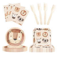 DAMAI Ensemble de vaisselle écologique découpée au laser pour fête sur le thème de la jungle, pour 8 invités, assiettes, gobelets et serviettes en papier à motifs d'animaux sauvages, best-seller pour bébés