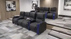 2023 Luxury Private Customized Italian Top Grain Leather Electric Power Recliner LED Home Theater Cinema Sofa For VIP MovieRoom