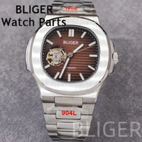 Montre automatique pour homme BLIGER carrée 25-29 mm en acier inoxydable NH38, analogique, verre saphir multicolore, mécanique, lumineuse