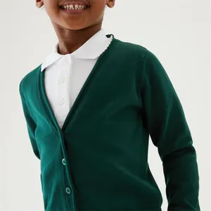 도매 평면 뜨개질 기계 간단한 디자인 유니폼 카디건 소년 소녀 학교 스웨터