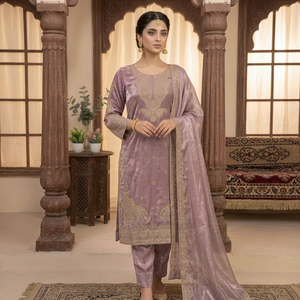 Salwar Kameez Tradicional de Seda Lila para Mujer con Bordado Dorado, Corte Regular, Largo hasta el Tobillo, Estilo India Pakistán, Ropa de Boda - Product Image 1