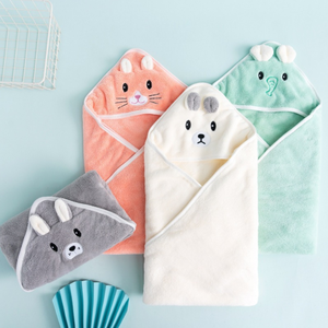 Handuk Mandi Bayi Berkerudung Motif Hewan Bahan Coral Fleece Cepat Kering, Selimut Bungkus yang Dapat Dipakai untuk Kamar Mandi & Kamar Tidur Anak - Product Image 1