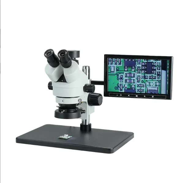 Microscope trinoculaire stéréo numérique 7x-45x HD + caméra 2MP + LCD 8 pouces + Microscope numérique biologique à lumière supérieure/inférieure LED