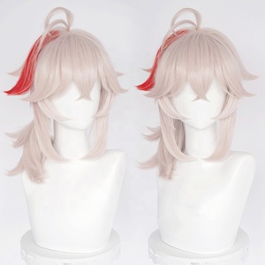 วิกผมอนิเมะ genshin 45ซม. สีชมพูเข้มขนาดกลางสีแดงผสม kaedehara <span class=keywords><strong>kazuha</strong></span> คอสเพลย์ผมสังเคราะห์ทนความร้อน - Product Image 2