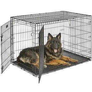 Sıcak satış güçlü katlanır ev kat dayanıklı katlanabilir küçük köpek sandık çelik kafes köpek Metal kolu ile köpek için