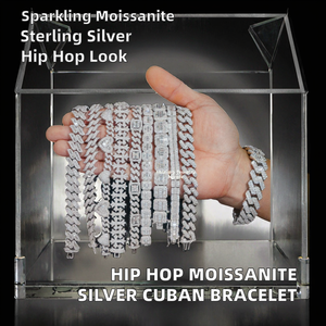 Bracelets Chaîne Cubaine en Argent Sterling 925 Plaqué Or Style Hip Hop, Sertis de Moissanite, Certifiés GRA, Poids Personnalisé - Product Image 2