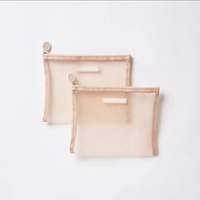 Pochette de maquillage en nylon à mailles avec logo personnalisé rose jaune bleu, fermeture éclair en silicone, élégante et tendance